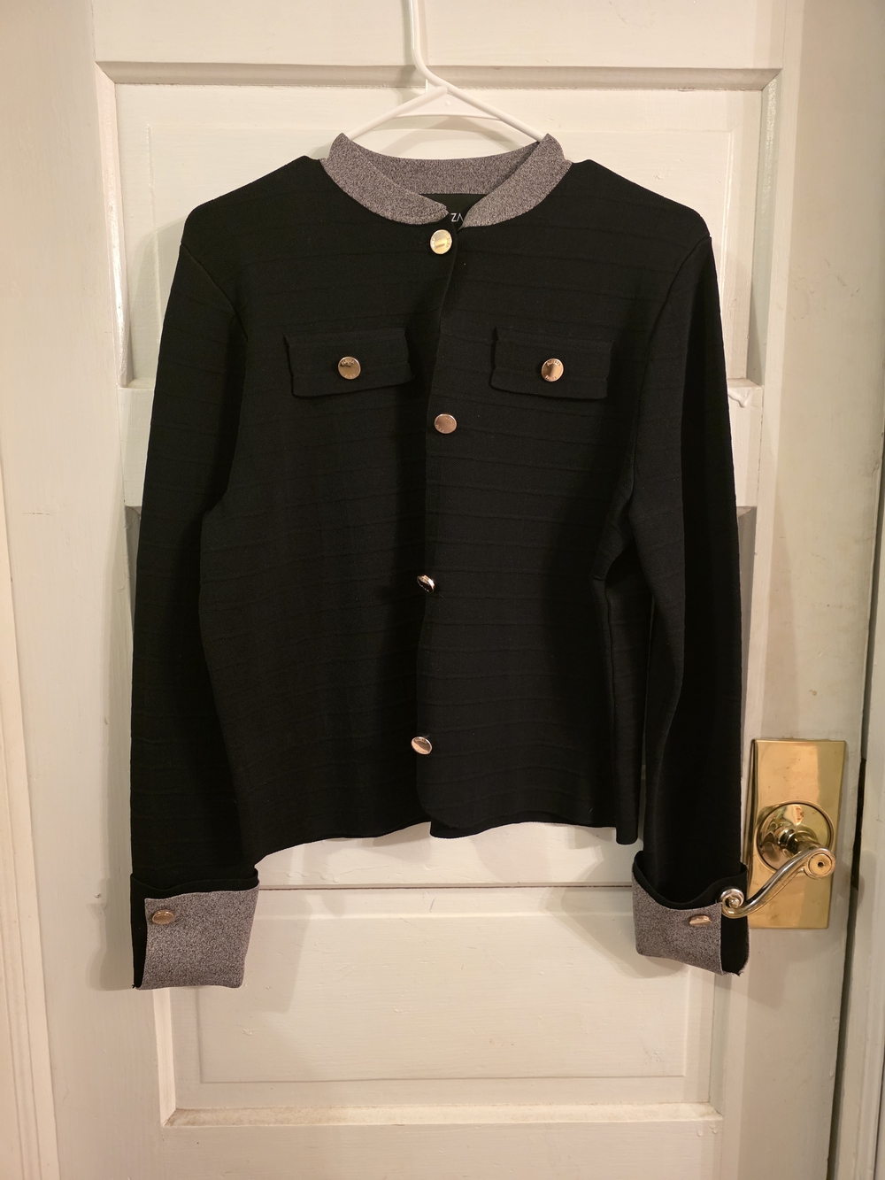 Black Knit Boxy Blazer with Gray Trim New With Tags